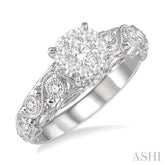 1/2 ctw Round Diamond Lovebright Solitaire Vintage Lattice Style Engagement Ring in 14K White Gold